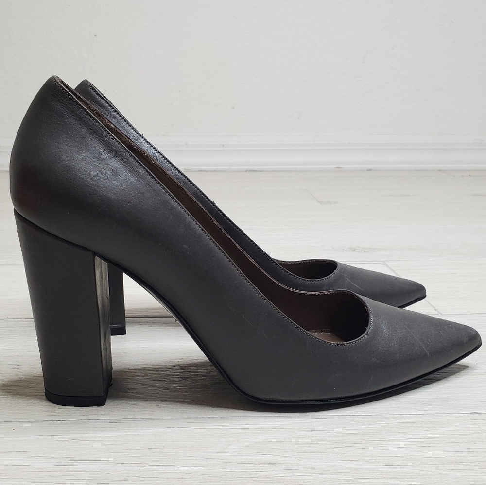 LUCA LUCA Block Heel Pointed Toe Pump In Gray 10.